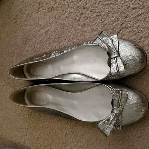 J.Crew Silver Metallic Foil size 10 Bow Flats